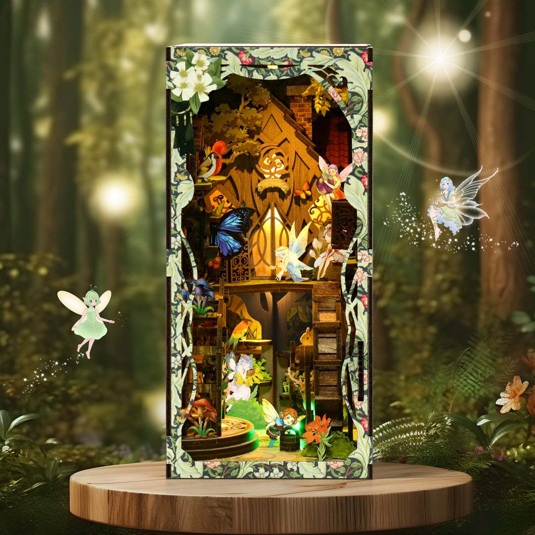 Secret Forest DIY Book Nook Kit with detailed fairy and music themes in a magical forest setting.