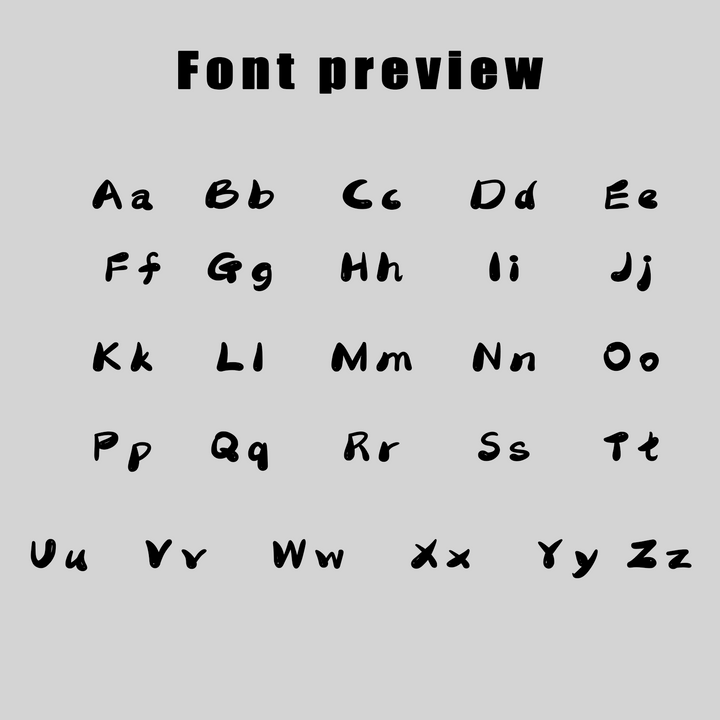 Font preview displaying uppercase and lowercase letters in a stylish script font on a gray background.
