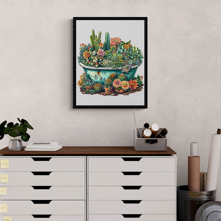 Colorful cactus and succulent artwork displayed in a modern home setting, adding a vibrant touch to interior decor.