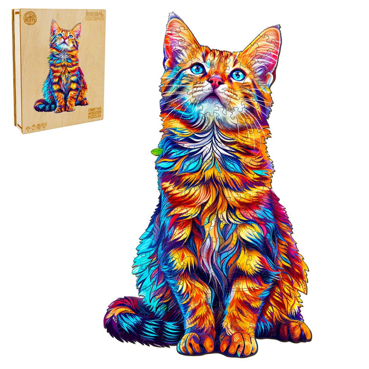 Colorful Bengal cat wooden jigsaw puzzle, designed for engaging mind games and enhancing focus.