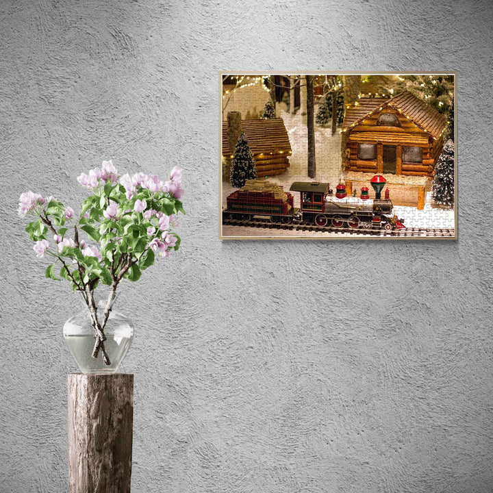 Christmas Train Paradise puzzle displayed with a charming train scene, enhancing holiday decor and puzzle-solving enjoyment.
