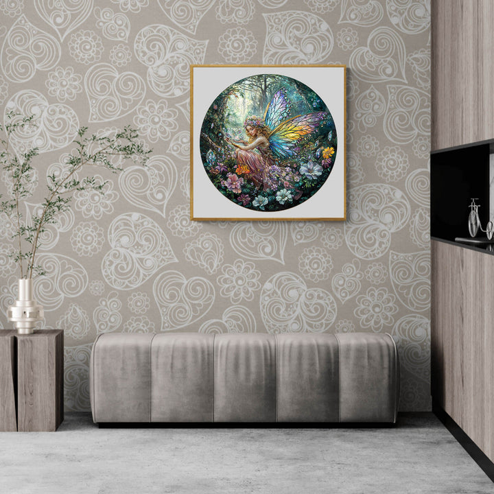 Magic Fairy wooden jigsaw puzzle displayed in a stylish living room, enhancing focus and creativity.