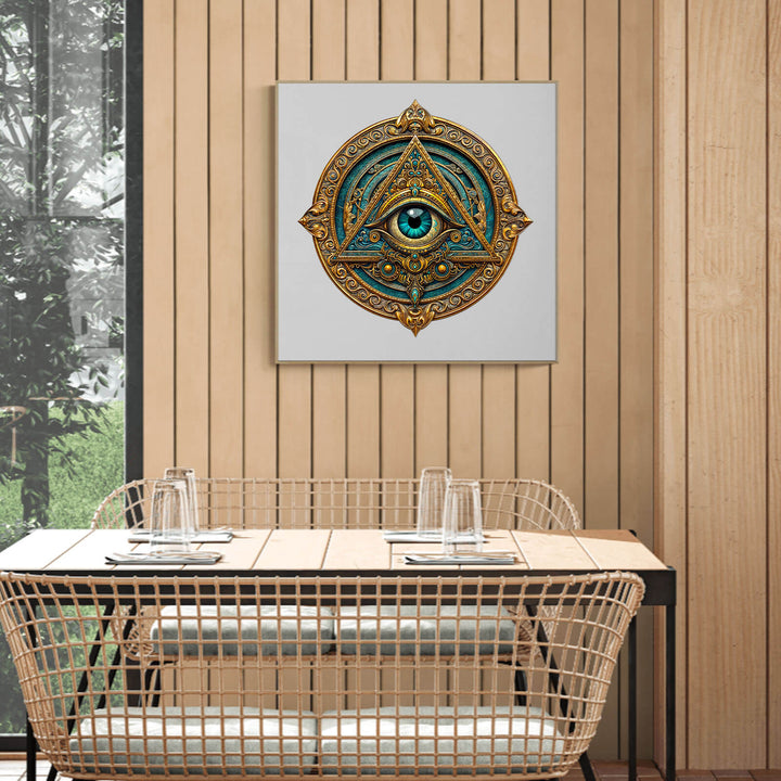 Mysterious Eye Wooden Jigsaw Puzzle showcased in a modern dining area, enhancing focus and creativity.