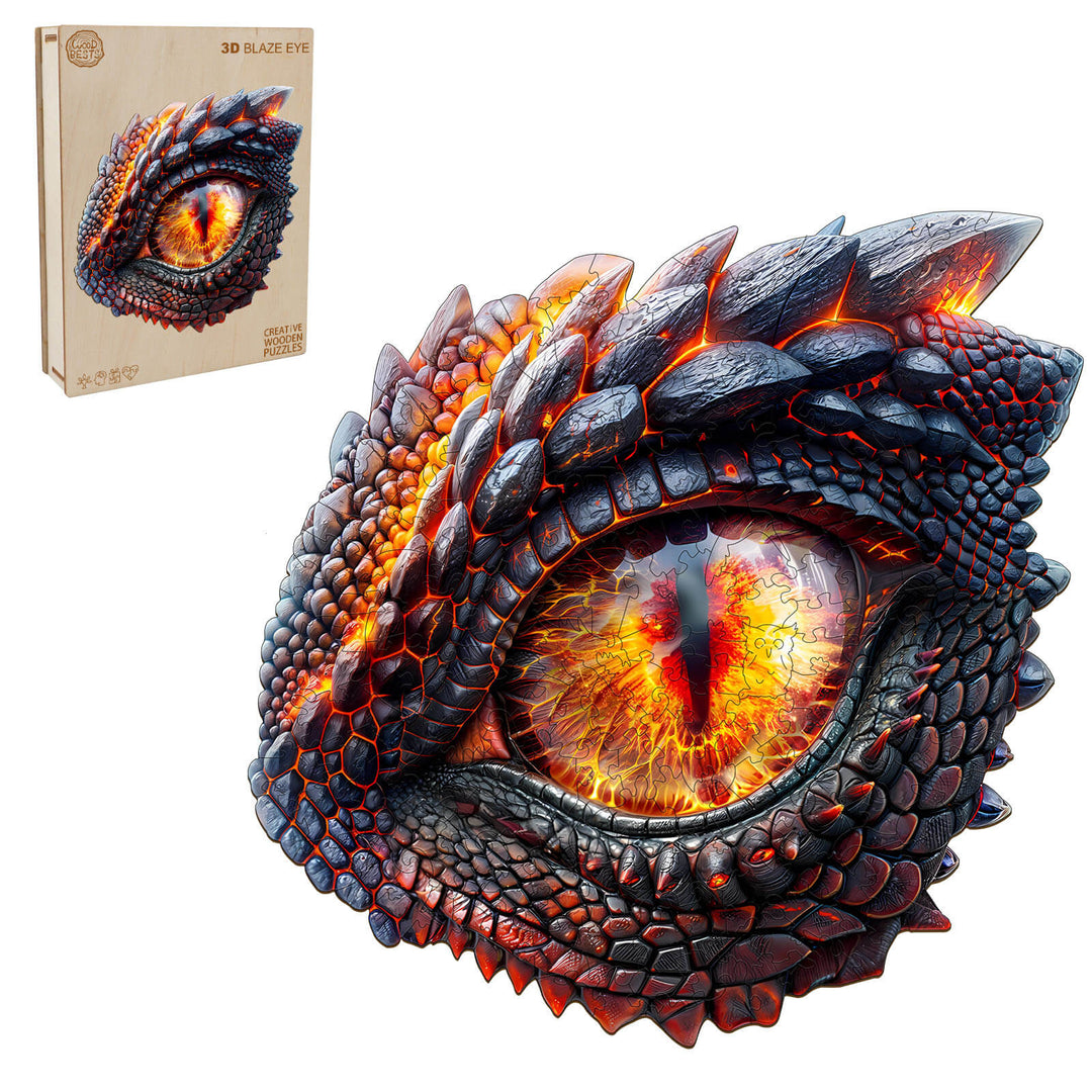 3D Blaze Eye Wooden Jigsaw Puzzle featuring detailed dragon eye design for enhanced focus and fun mind games.