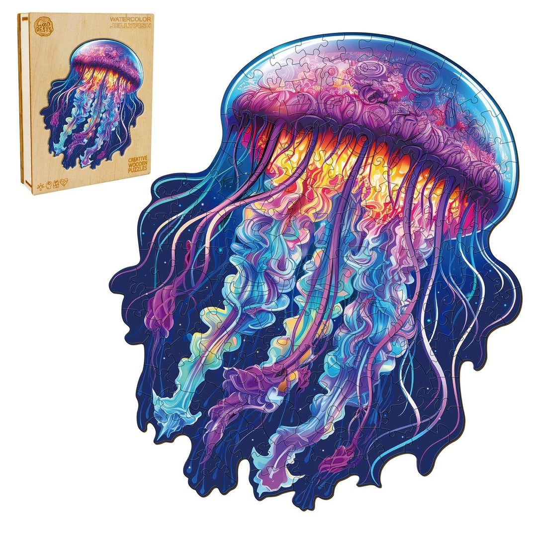 Watercolor Jellyfish Wooden Jigsaw Puzzle
