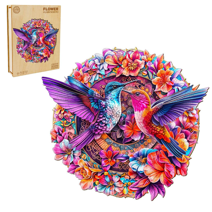 Colorful Flower Hummingbird Wooden Jigsaw Puzzle for mind games, enhancing focus and cognitive skills.