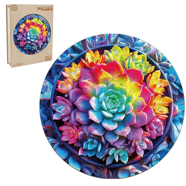 3D Succulent Plants wooden jigsaw puzzle featuring vibrant colors and intricate designs for enriching mind games.