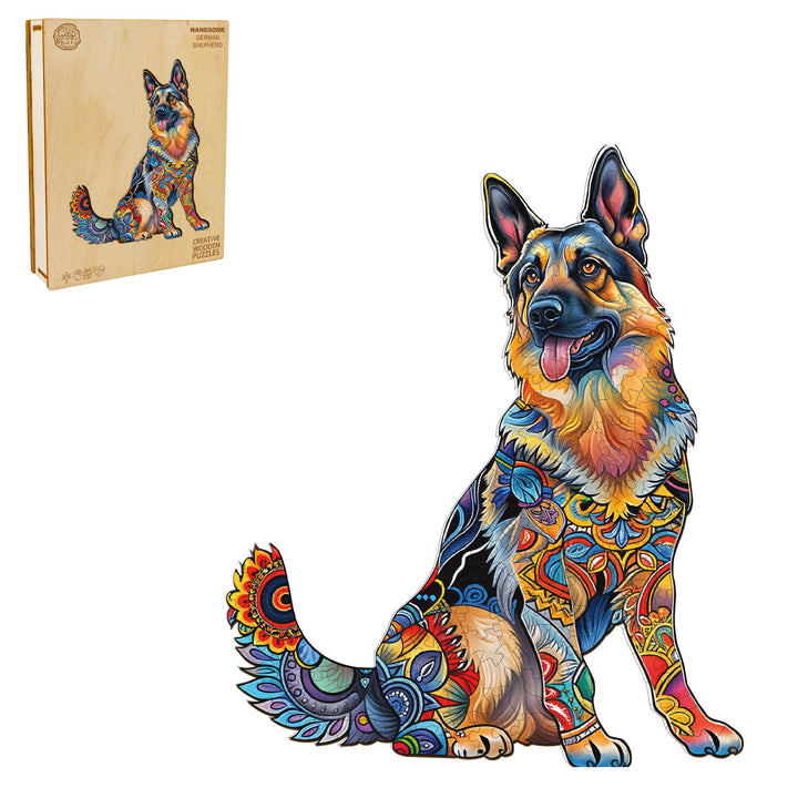 Colorful Handsome German Shepherd wooden jigsaw puzzle, perfect for enhancing focus and puzzle-solving skills.