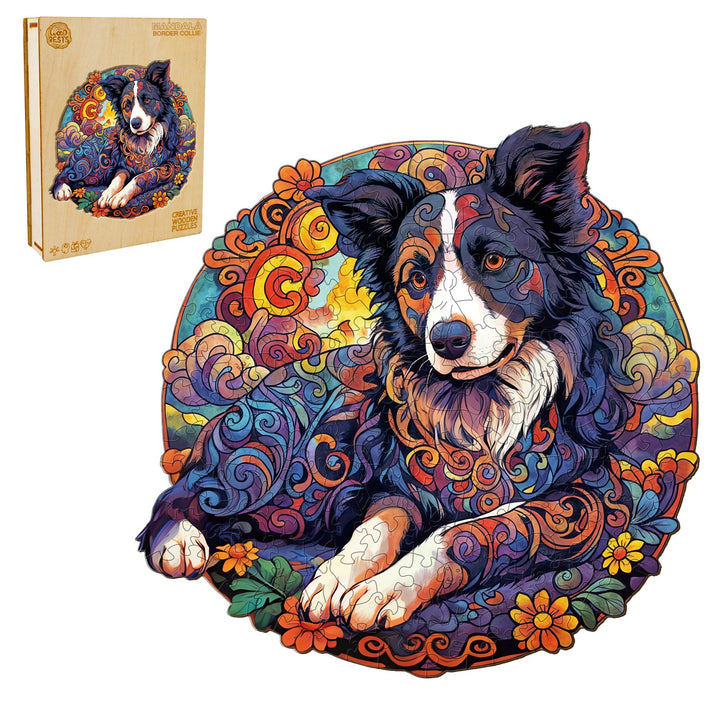 Mandala Border Collie Wooden Jigsaw Puzzle