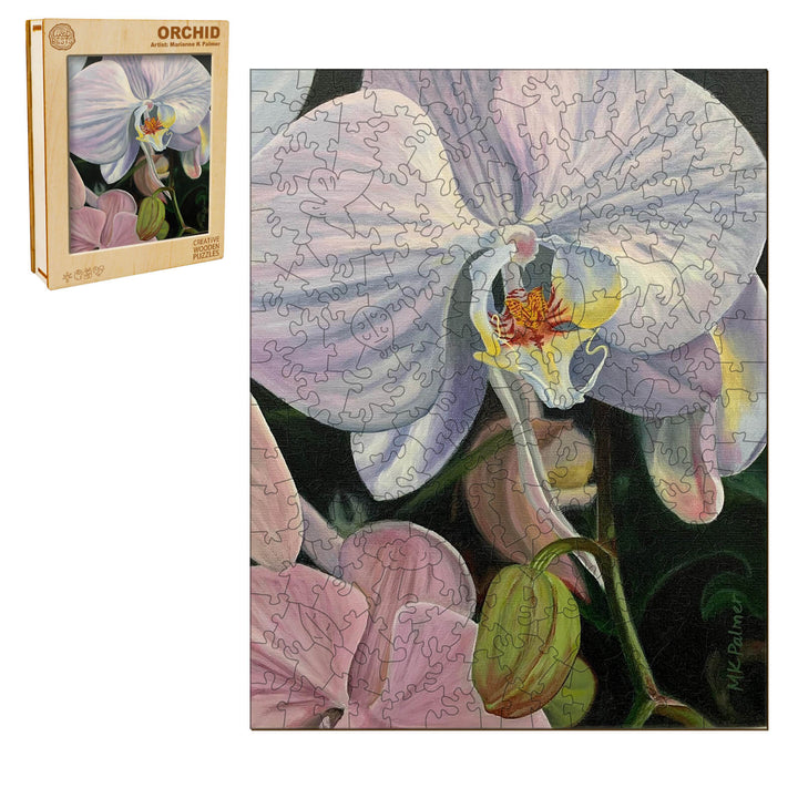 Orchid puzzle art by Marianne K Palmer, featuring intricate design and vibrant colors, perfect for artistic inspiration.