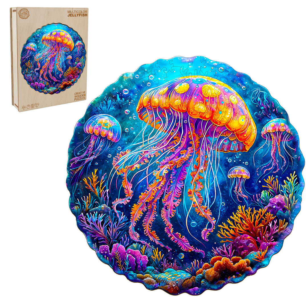 Multicolor jellyfish  Wooden Jigsaw Puzzle