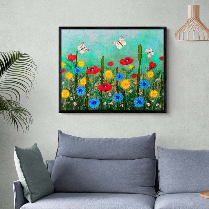 Poppy Garden artwork by Nicholas John VARDAXIS, featuring vibrant flowers and butterflies, bringing artistic inspiration to your space.