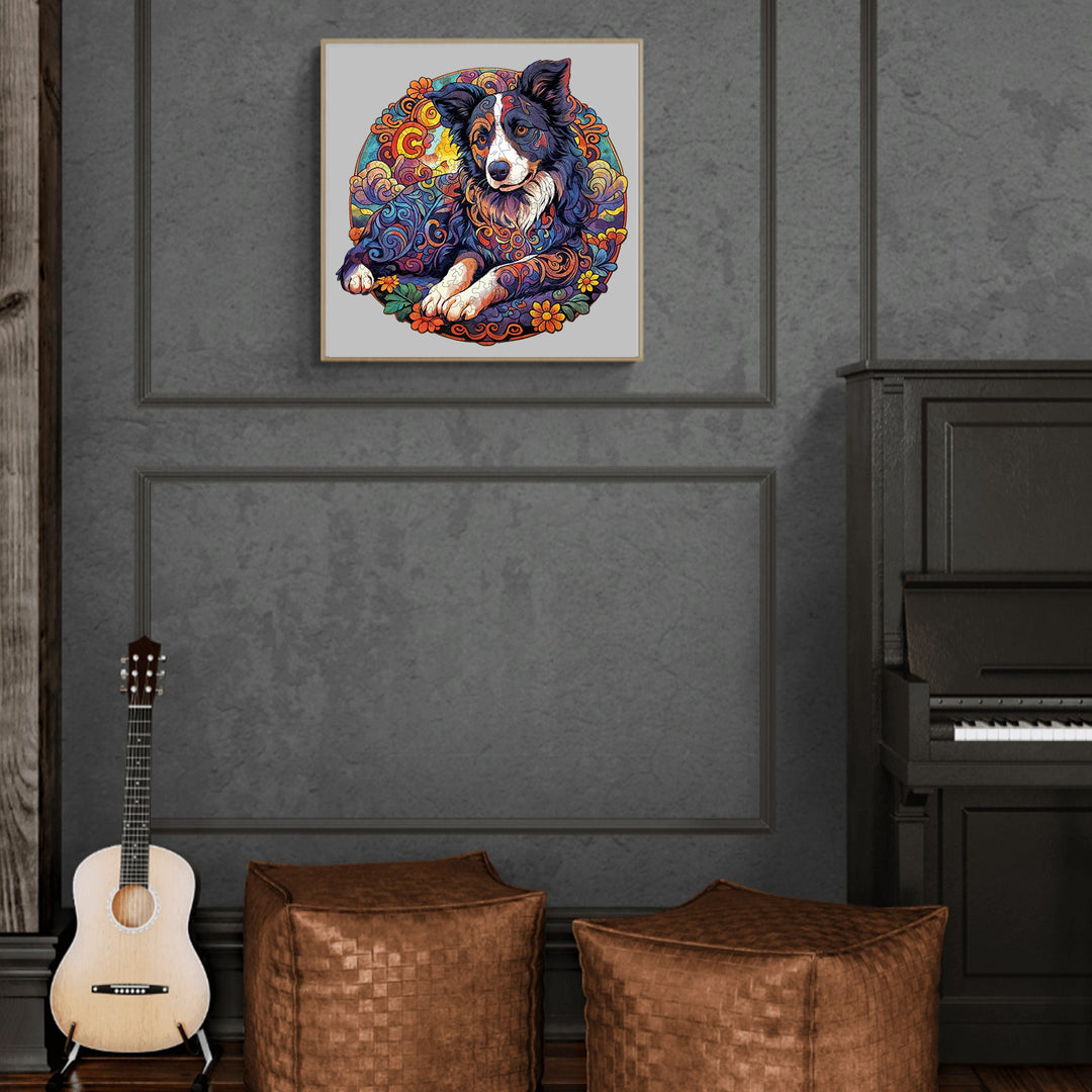 Mandala Border Collie Wooden Jigsaw Puzzle