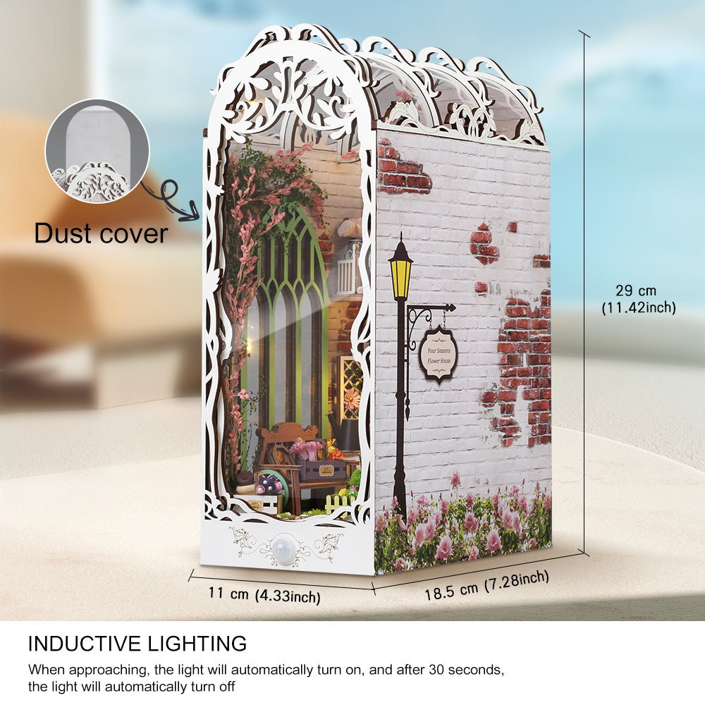 3D DIY book nook kit displayed with details on inductive lighting and decorative elements in a musical theme.