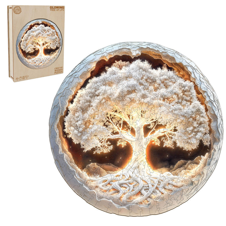 3D glowing tree of life wooden jigsaw puzzle with luminous accents and eco-friendly craftsmanship.