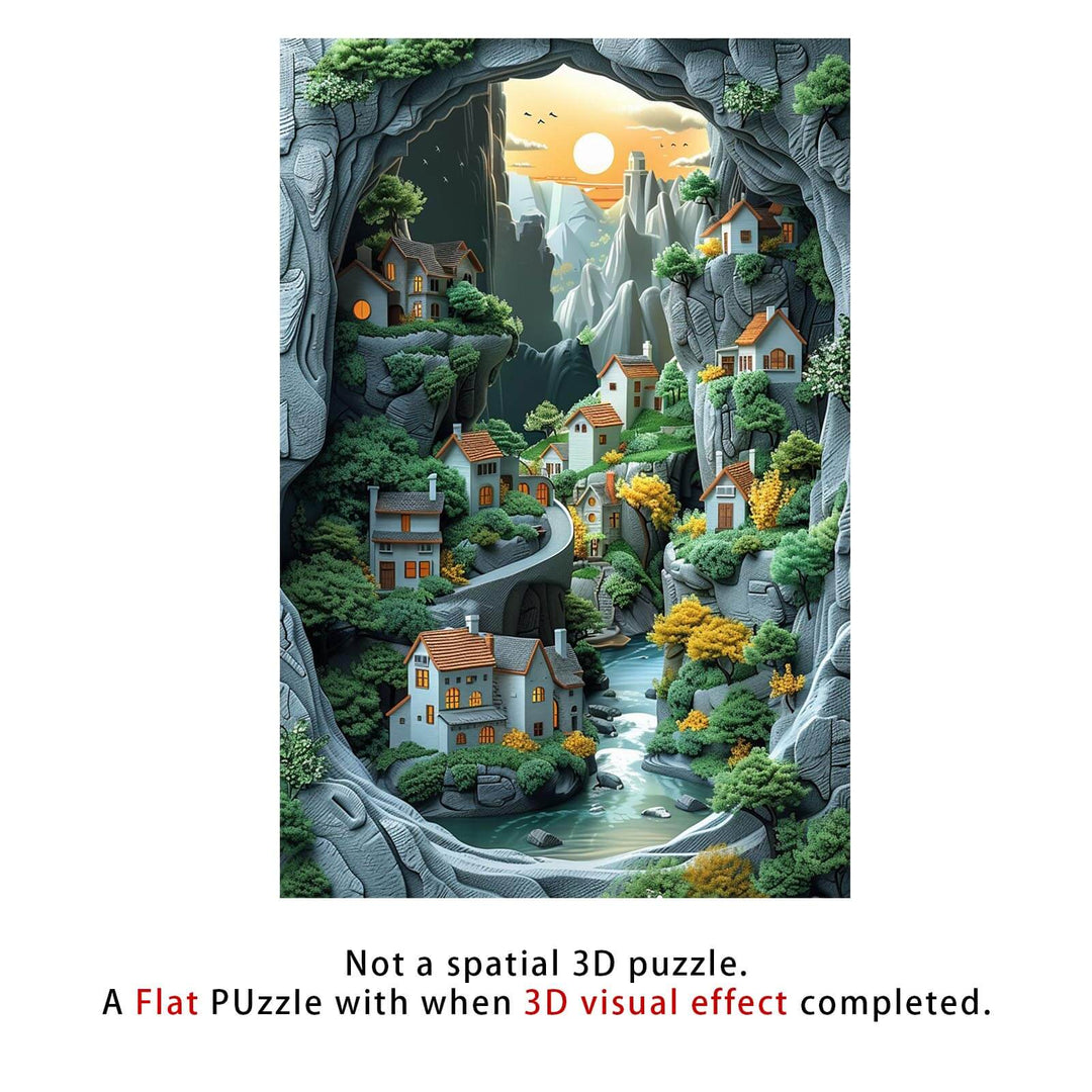 Paradise 500/1000 Piece Puzzle depicting a scenic village scene for jigsaw puzzle enthusiasts.