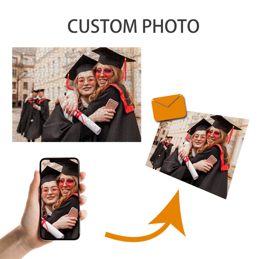 Custom photo puzzle showcasing graduation memories with friends, transforming a special moment into a heartfelt keepsake.