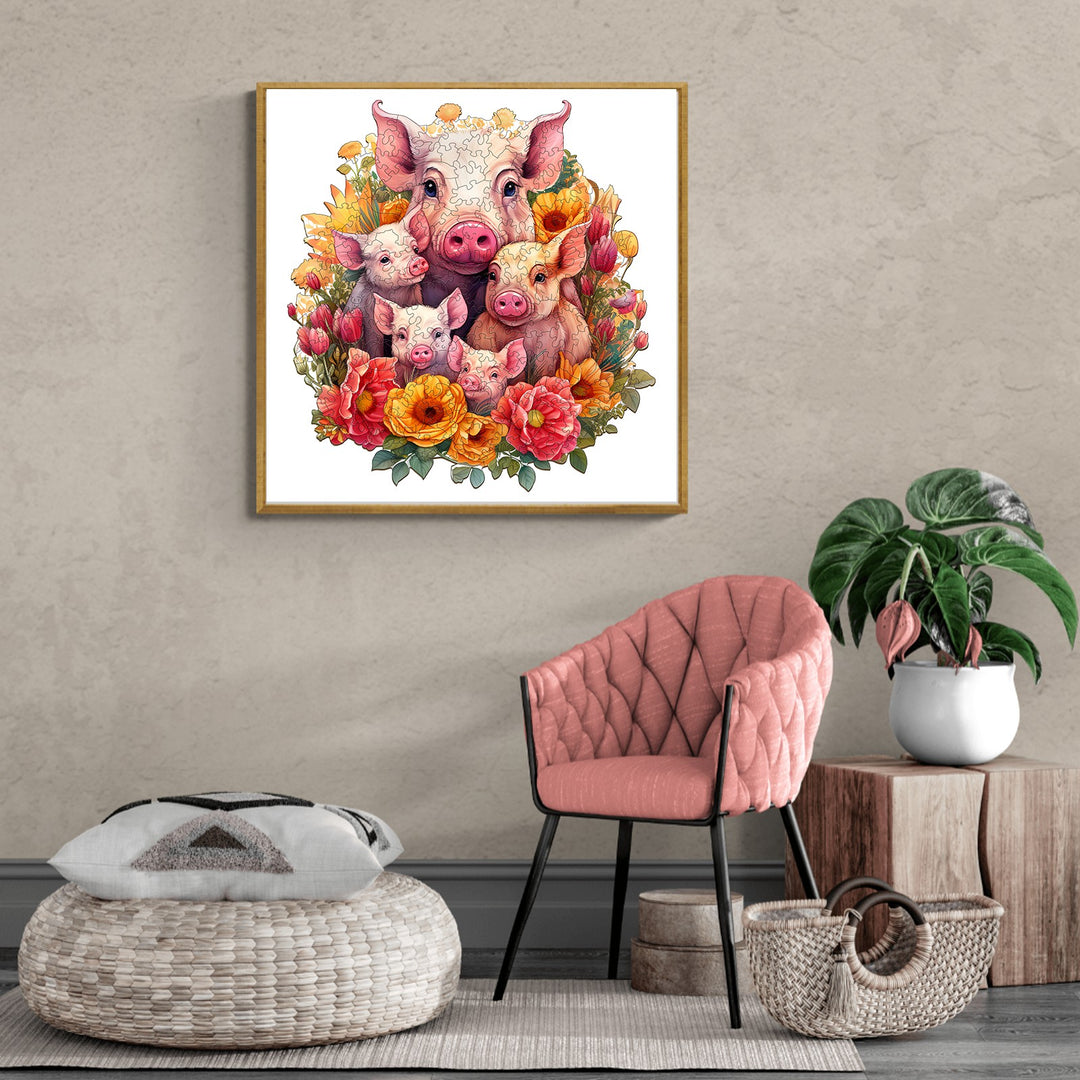 Mother Pig And Piglet-1 Wooden Jigsaw Puzzle