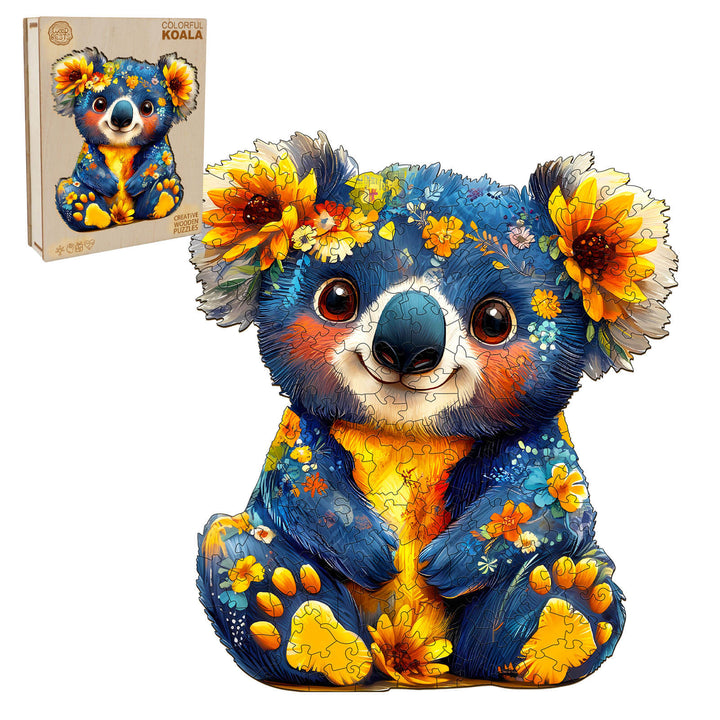 Colorful Koala wooden jigsaw puzzle featuring vibrant flowers, designed for mind games and enhancing focus.