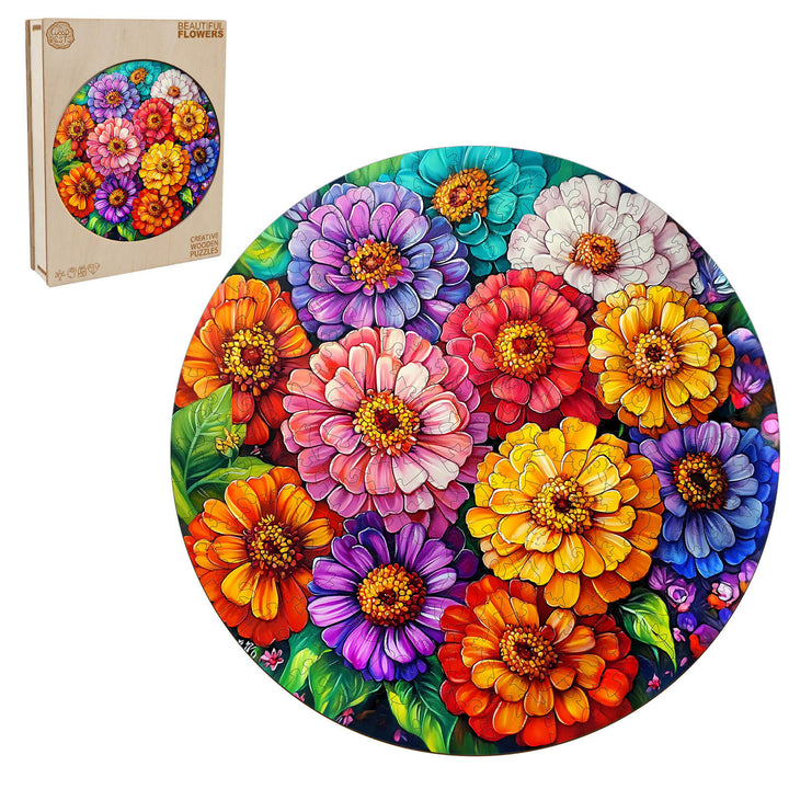 Beautiful Flowers wooden jigsaw puzzle featuring vibrant floral designs, perfect for mind games and focusing skills.