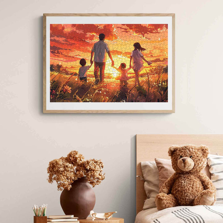 Family enjoying the sunset while solving the Towards the Sun puzzle, enhancing focus and cleverness.