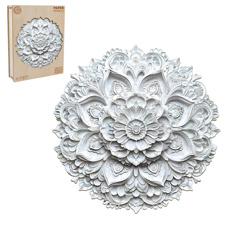 3D Paper Mandala-2 wooden jigsaw puzzle with intricate floral design, perfect for enhancing focus and cognitive skills.