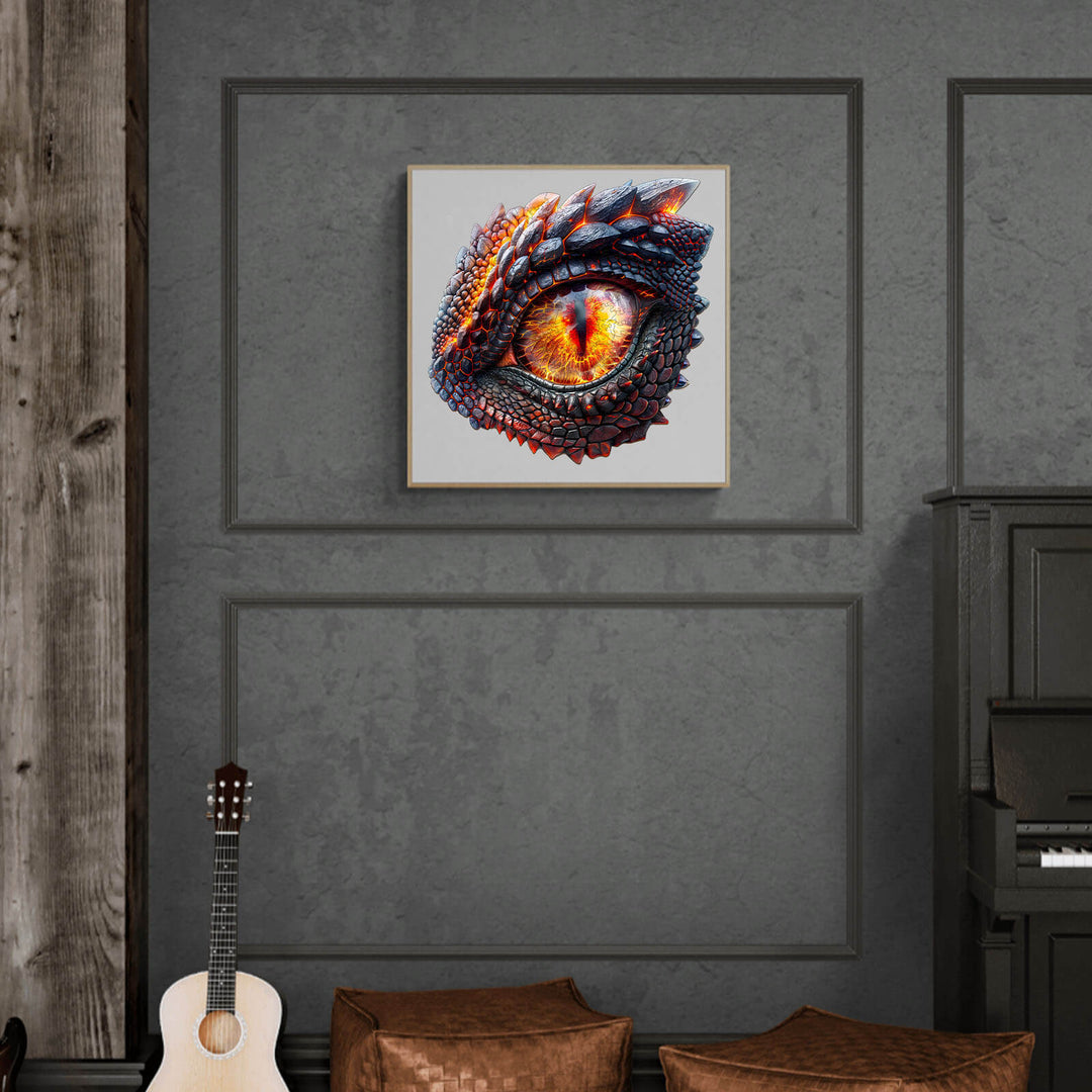 3D Blaze Eye wooden jigsaw puzzle displayed on a wall, enhancing focus and brain engagement through mind games.