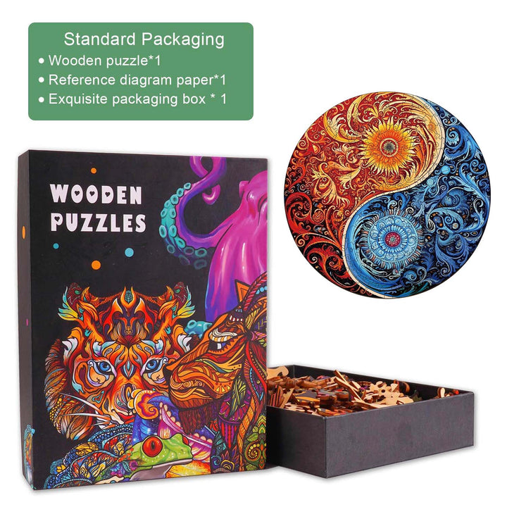 Yellow Blue Yin Yang Wooden Jigsaw Puzzle