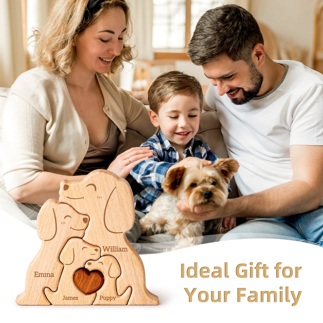 Customized wooden dog family name puzzle, perfect gift for family celebration and décor.