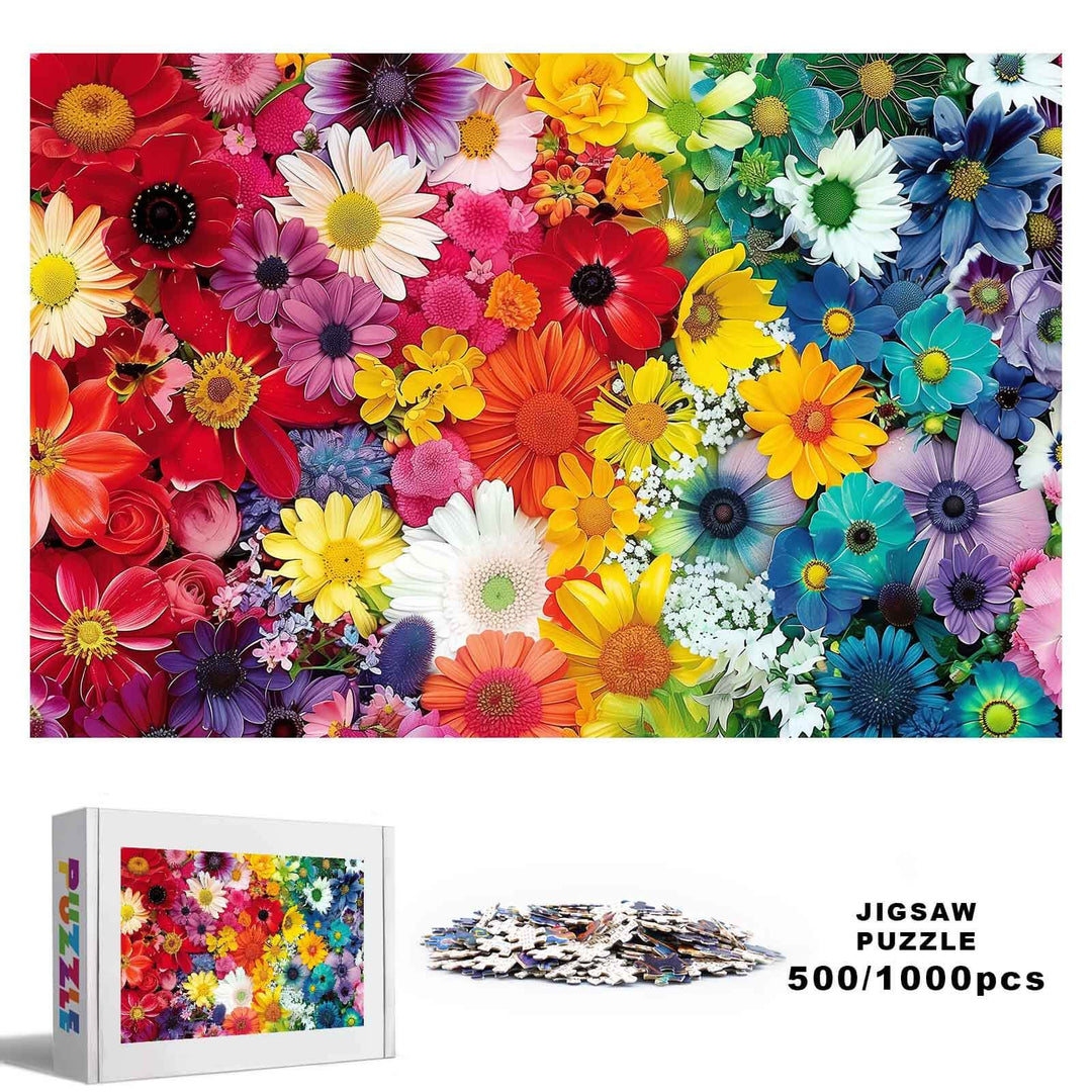 Colorful Flowers jigsaw puzzle, 500/1000 pieces, vibrant floral design for mind games and focus improvement.