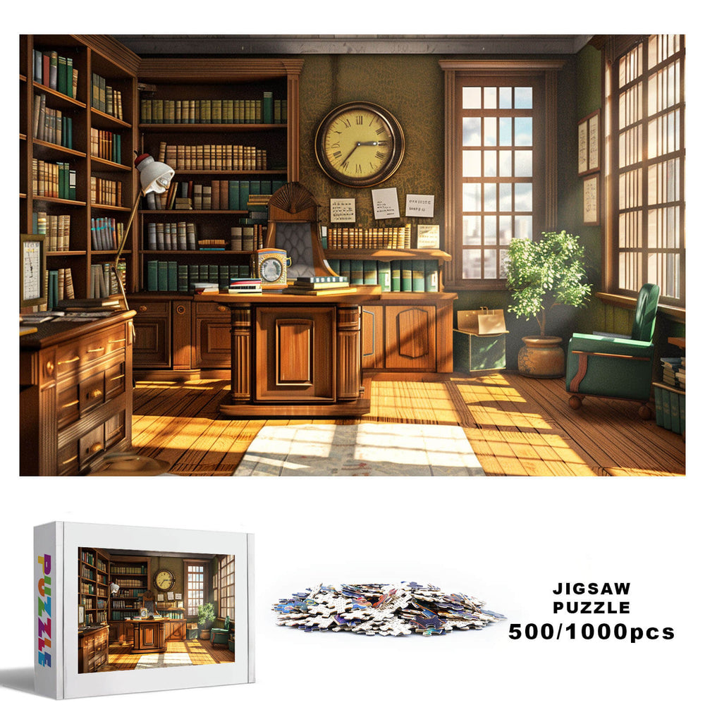 Exquisite Study jigsaw puzzle image featuring a cozy library scene with 500/1000 pieces for mind games.