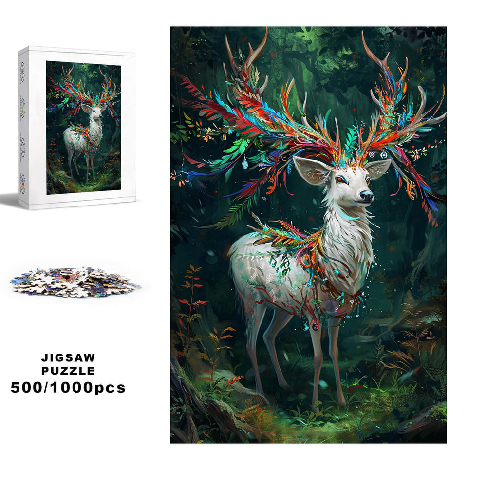 Colorful Deer jigsaw puzzle, 500/1000 pieces, engaging mind game for focus and improvement in puzzle solving.