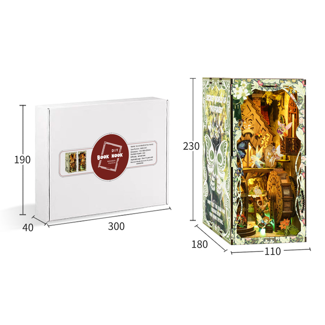 Secret Forest DIY Book Nook Kit, 3D wooden puzzle with European classical design, showcasing music theme details.