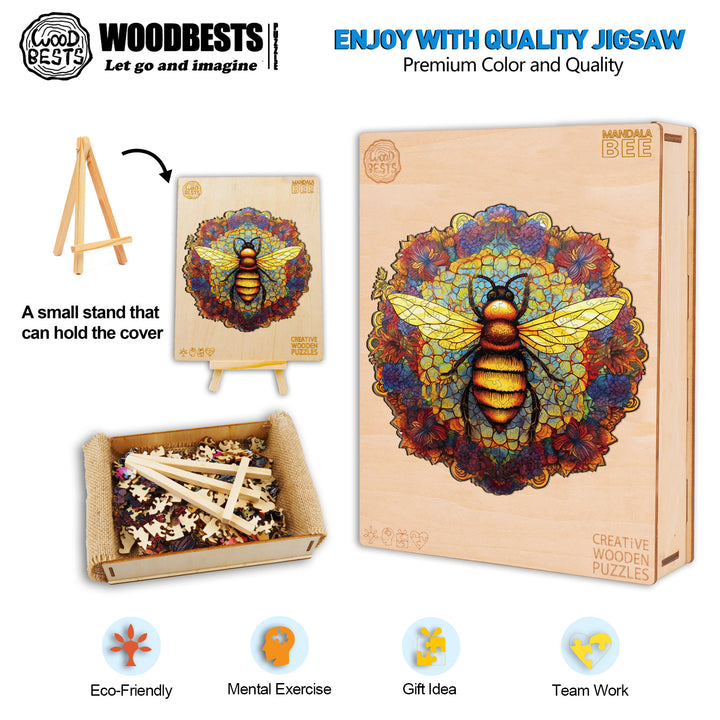 Mandala Bee Wooden Jigsaw Puzzle