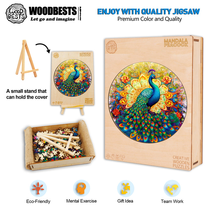 Mandala Peacock Wooden Jigsaw Puzzle