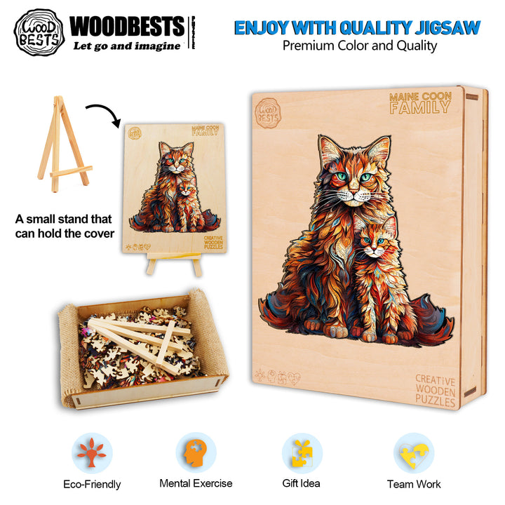 Maine Coon Family Wooden Jigsaw Puzzle