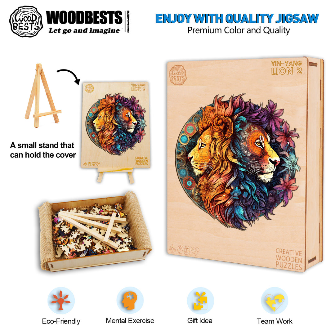 Yin-Yang Lion 2 Wooden Jigsaw Puzzle