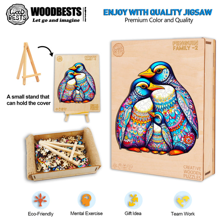 Penguin Family - 2 Wooden Jigsaw Puzzle