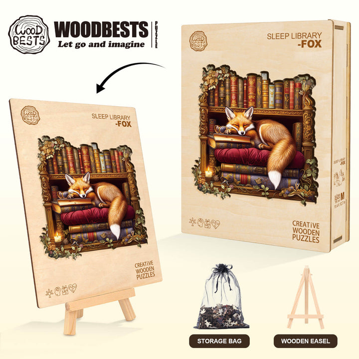Sleep Library-Fox Wooden Jigsaw Puzzle