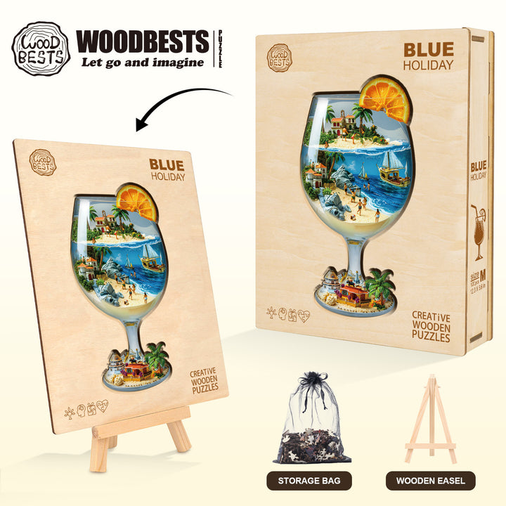 Blue Holiday Wooden Jigsaw Puzzle