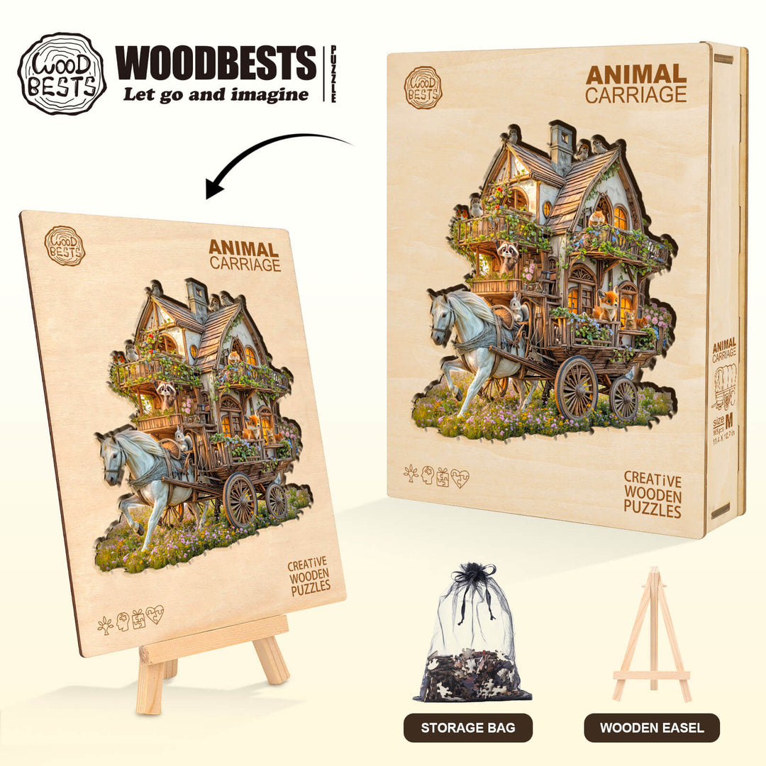 Puzzle en bois en forme de carrosse animalier