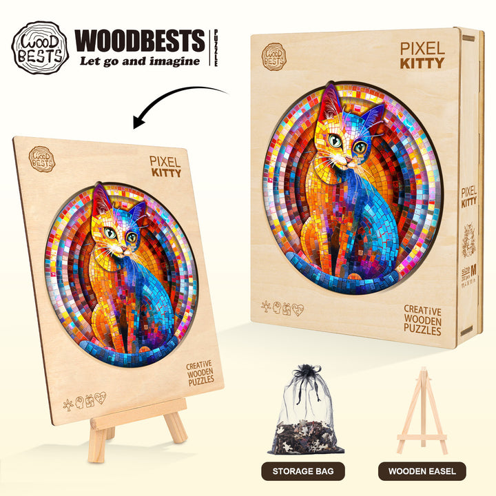 Pixel Kitty Wooden Jigsaw Puzzle