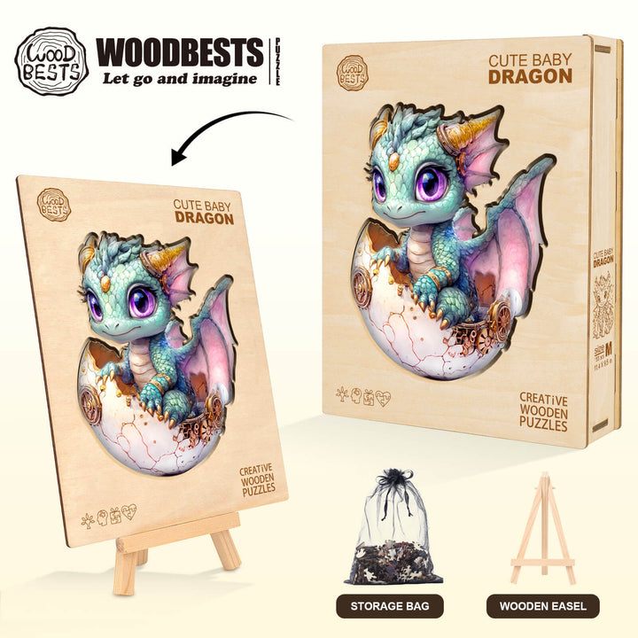 Cute baby dragon Wooden Jigsaw Puzzle