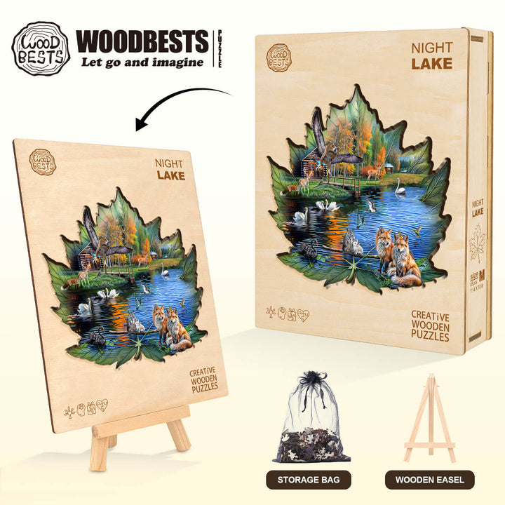 Puzzle en bois du lac de nuit