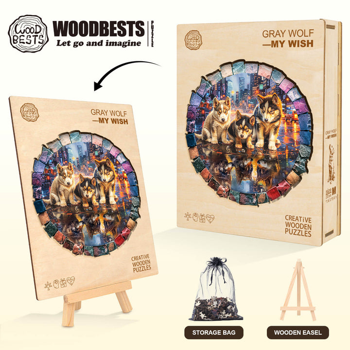 Gray wolf —My wish Wooden Jigsaw Puzzle