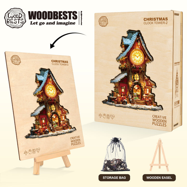 Christmas Clock Tower-2 Wooden Jigsaw Puzzle