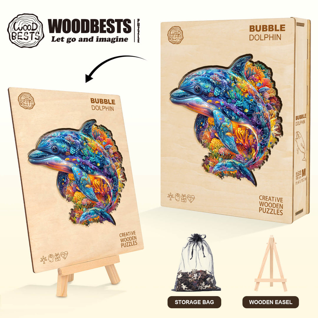 Bubble dolphin Wooden Jigsaw Puzzle