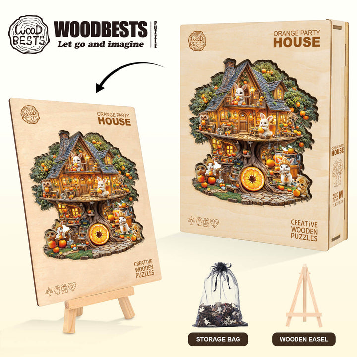 Orange party House Wooden Jigsaw Puzzle