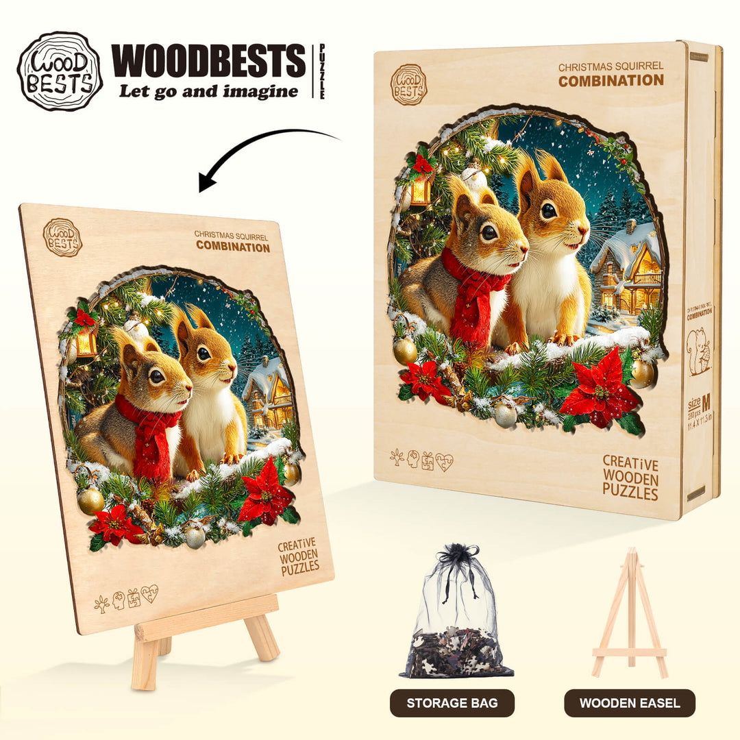 Christmas Squirrel Combination Wooden Jigsaw Puzzle