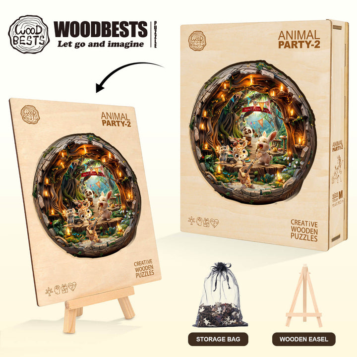 Animal party-2 Wooden Jigsaw Puzzle